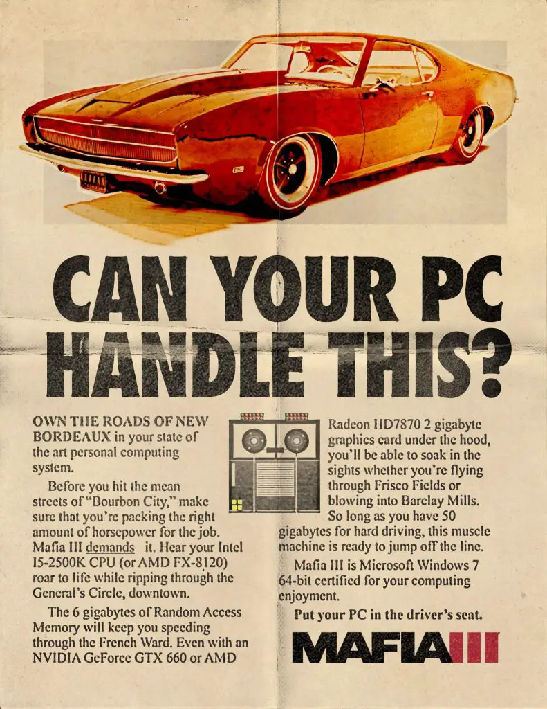 2K Games Reveals Mafia 3 System Requirements