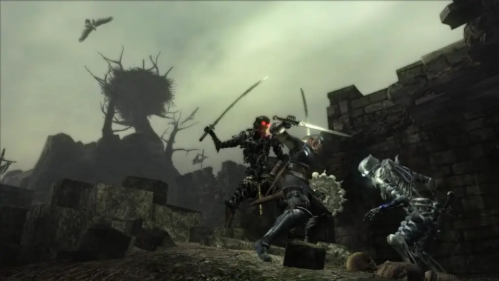 A rider rears up to attack the player in Demon's Souls.